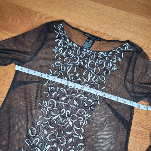 White House Black Market Embroidered Mesh Top Black Size Small - Picture 10 of 12
